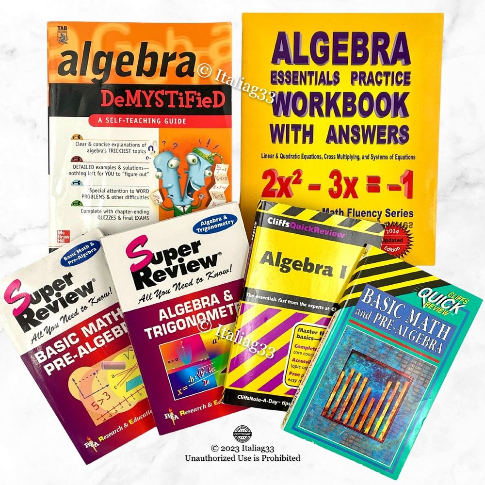 Pre-Algebra, Algebra, Trigonometry, Basic Math Study Guide & Homework Help Books